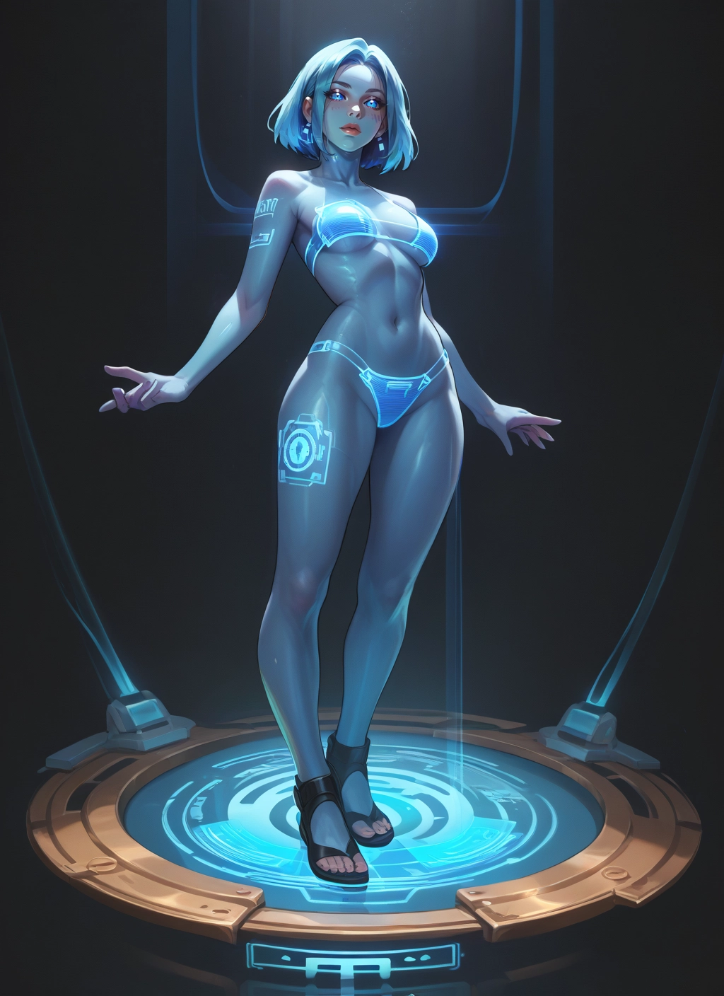1girl, blue eyes, solo, breasts, navel, jewelry · Yamete.gg