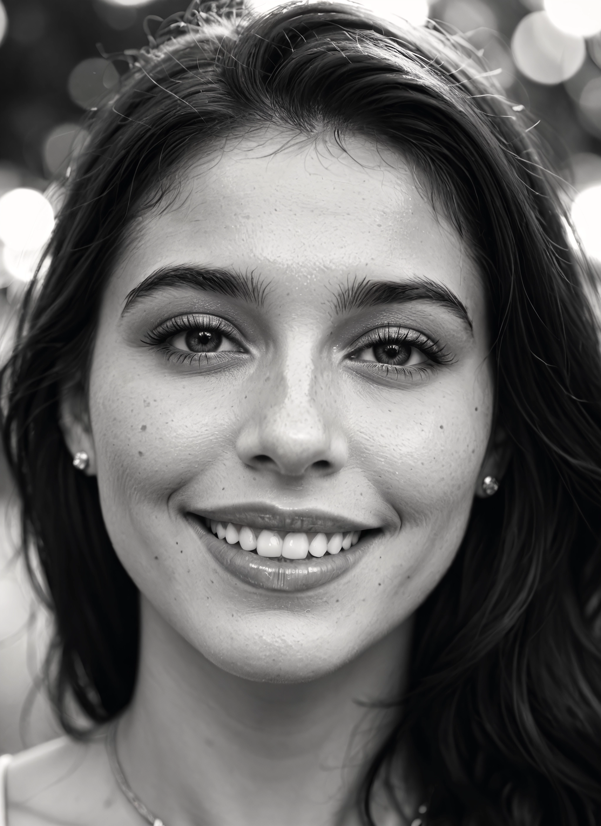monochrome, greyscale, 1girl, solo, jewelry, smile · Yamete.gg