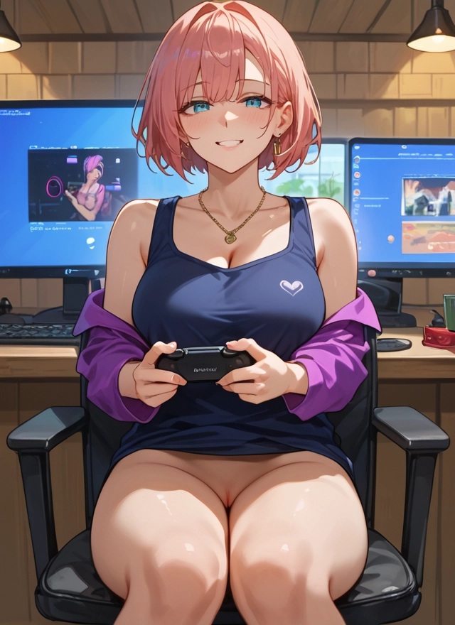 breasts, 1girl, pussy, jewelry, smile, sitting · Yamete.gg