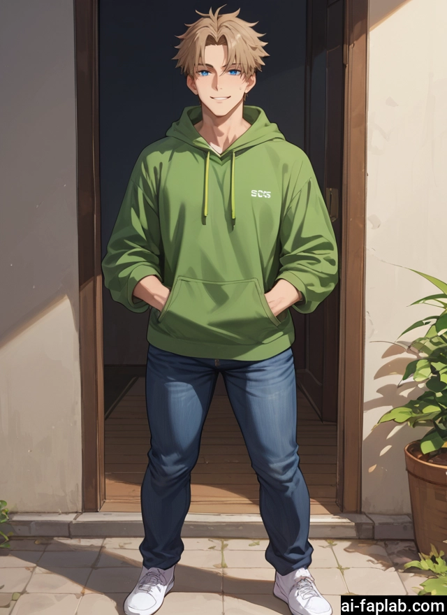 1boy, male focus, blue eyes, hood, pants, hoodie · Yamete.gg
