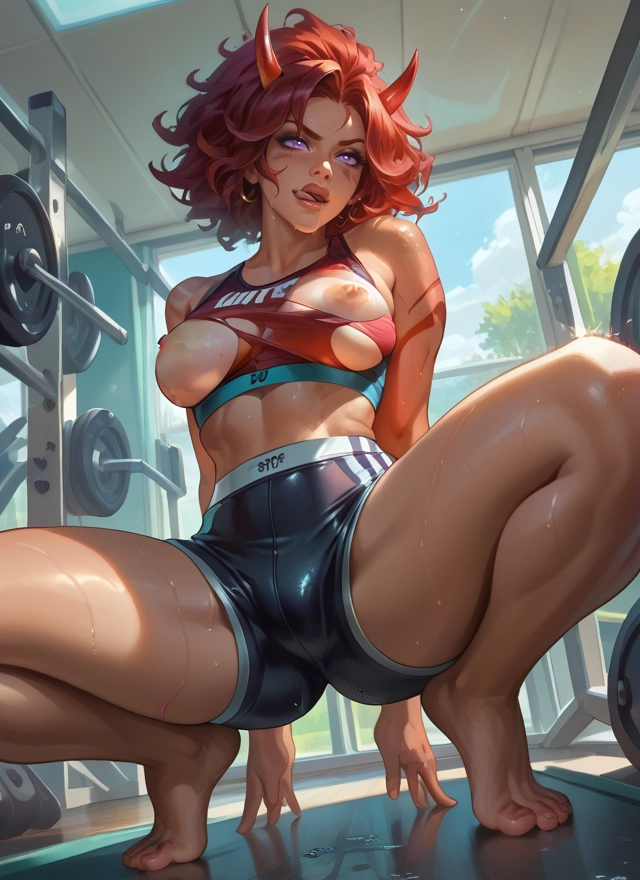 1girl, breasts, horns, nipples, solo, torn clothes · Yamete.gg