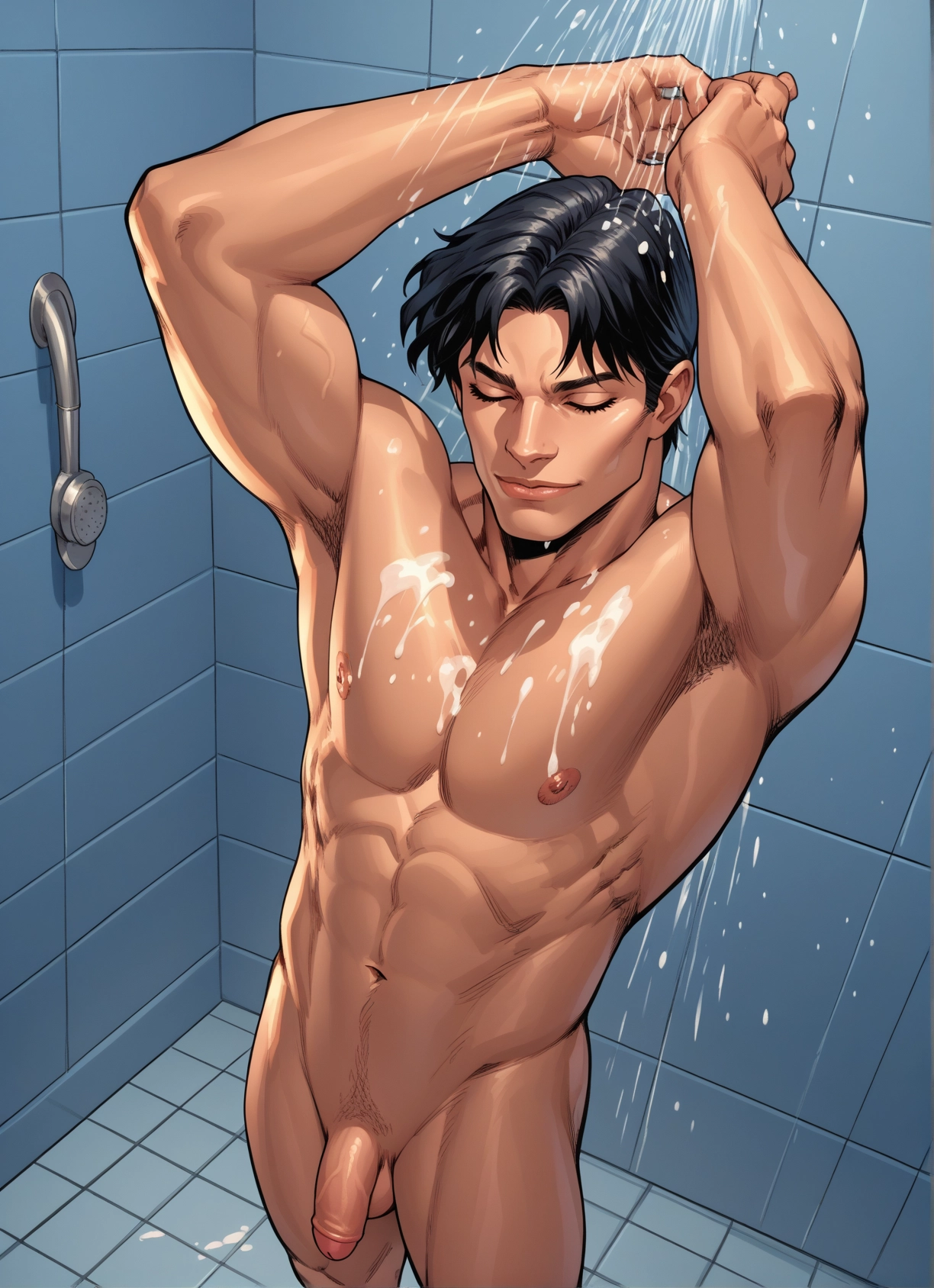 bara, male focus, 1boy, solo, penis, nude