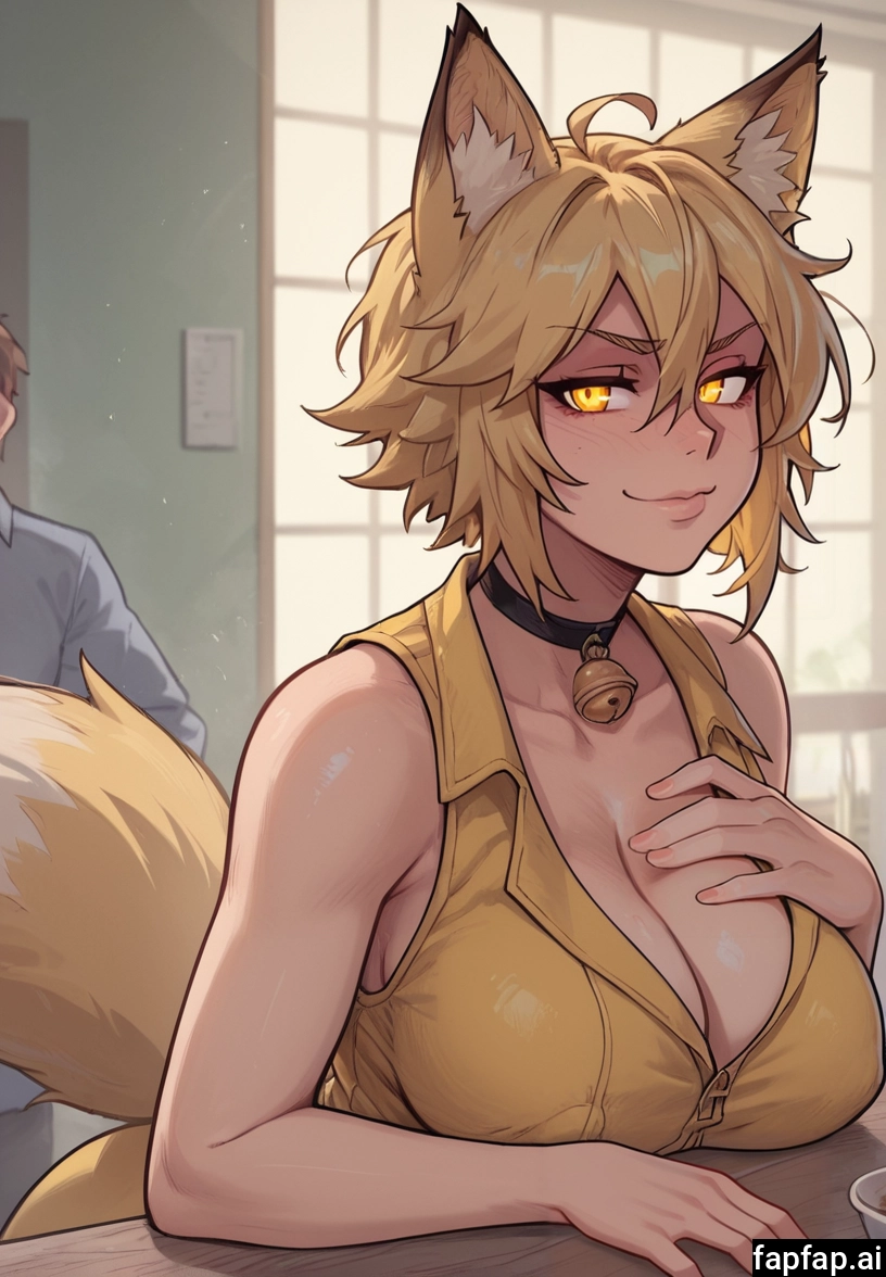 1girl, breasts, animal ears, tail, cleavage, blonde hair