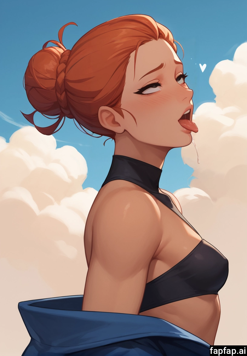 1girl, solo, tongue, breasts, hair bun, tongue out · Yamete.gg