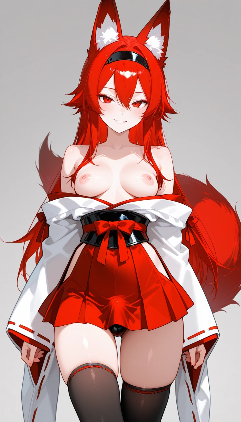 futanari, 1girl, solo, tail, breasts, thighhighs · Yamete.gg